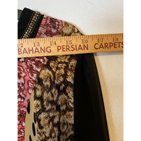 Nominal Blouse Womens 14 Geometric Animal Print Sheer Lace Back Gems Flowy - Picture 3 of 12